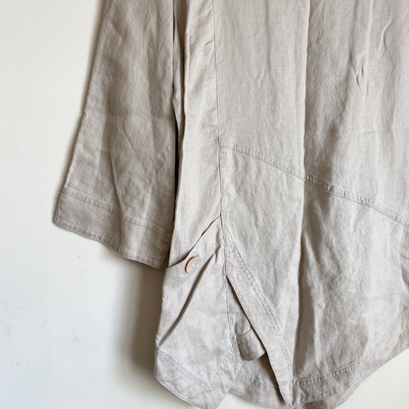 Beige Linen Asymmetrical Blouse with Relaxed Fit - Picture 5 of 7